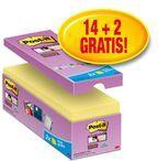 Værdipakke: Post-it® Super Sticky Notes, Canary Yellow™, 76 mm x 76 mm, 14 puder + 2 GRATIS