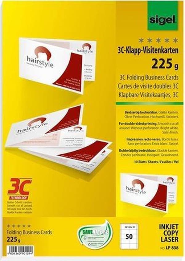 käyntikortit 3C Sigel kaksipuolinen 2-puolinen tulostettava 225gr SI-LP838