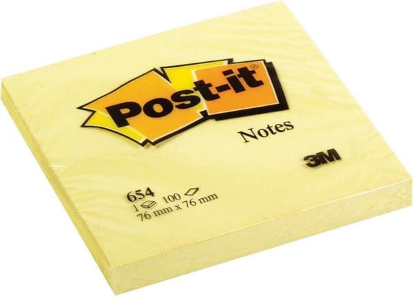 Post-it® memoblok gul - 76 x 76 mm - 100 ark