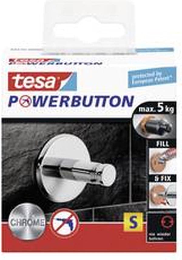 Tesa Powerbutton Krokar Universal liten, krom