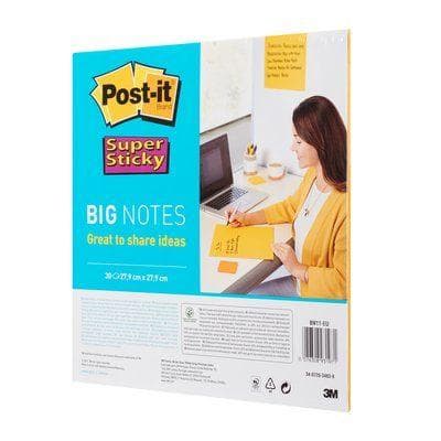 3M Post-it Super Sticky Big Setelit, keltainen, 279 mm x 279 mm, 30 arkkia