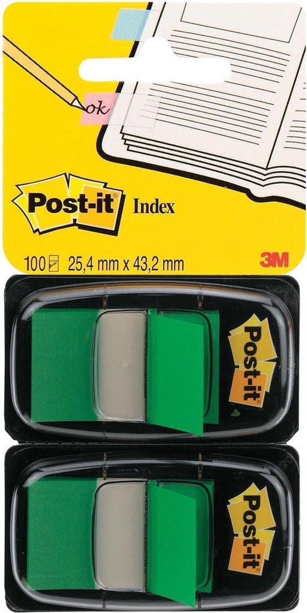 Post-it® Index standard duopaket, grön, 25,4 x 43,2 mm, 50 flikar/dispenser