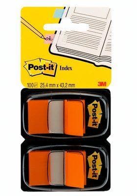 Post-it® Index Standard, Duo Pack, Orange, 25,4 x 43,2 mm, 50 tapper/dispenser