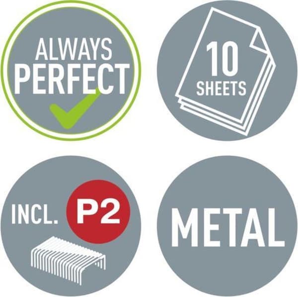 Leitz WOW Metal Mini häftapparat - Kapacitet för 10 ark - Inkluderar häftklamrar - För kontor och hemarbete - Perfekt för hemmakontor - Svart