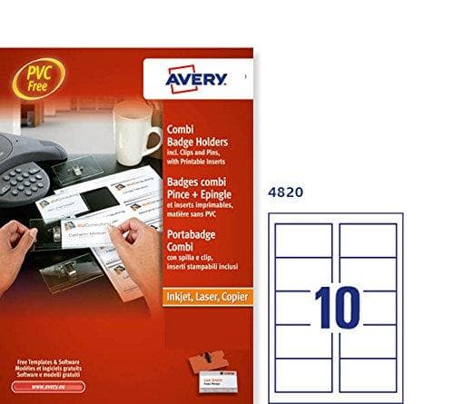 AVERY navneskilt med kombiclips, 90 x 54 mm transparent, fremstillet af PVC-frit materiale, fastgørelse med stift - 1 stk (4820.FR)