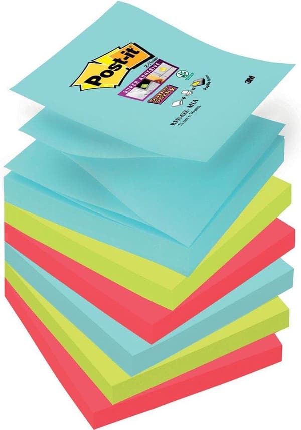 Post-it® Super Sticky Z-Notes - Color Set Miami - 2x Aquawave, 2x Neon Green, 2x Poppy