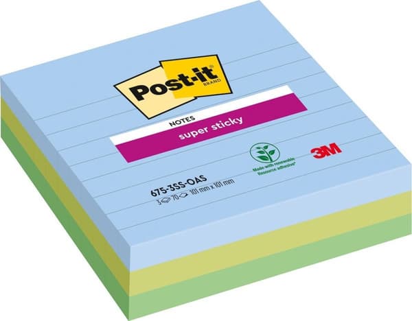 Memo Pad 3M Post-it 675-3 Super Sticky 101X101mm OAS