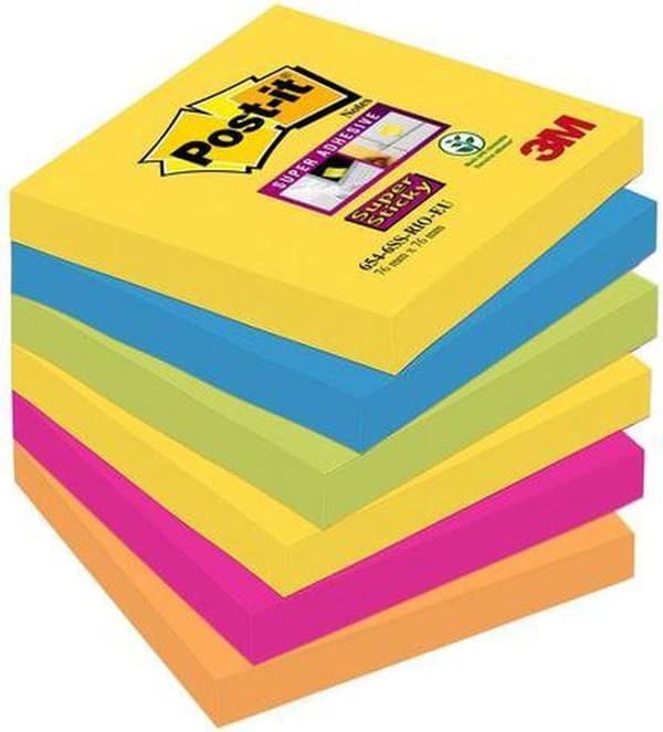 Post-it Super Sticky notes Rio - 76X76mm - 90 ark - 6 blokke