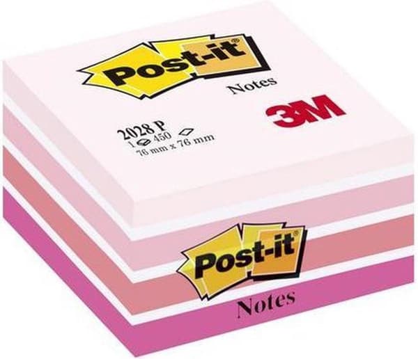 Post-it®-sedler, terning, pastelrosa, 76 x 76 mm, 450 ark/terning