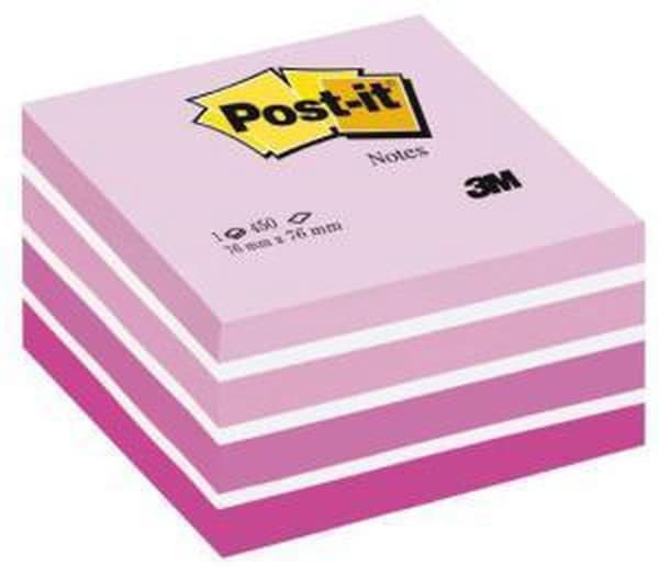 Post-it®-sedler, terning, pastelrosa, 76 x 76 mm, 450 ark/terning