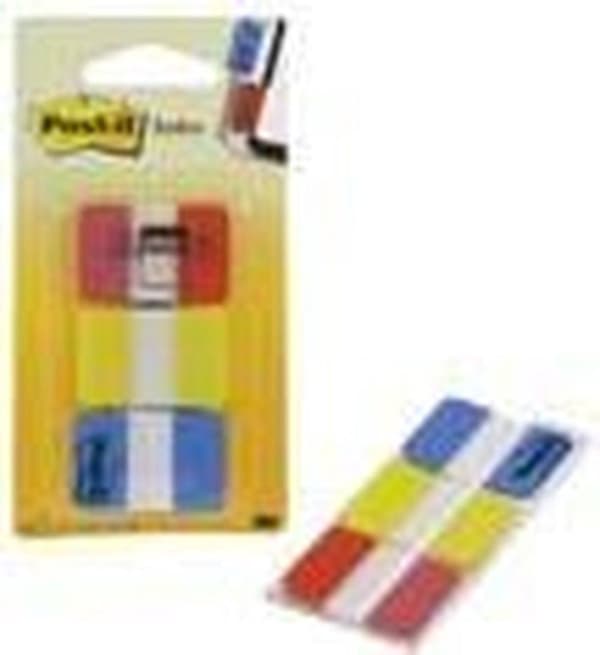 Post-it® Index Stærk, Blå, Rød, Gul, 25,4 x 38 mm, 22 tapper/farve/dispenser