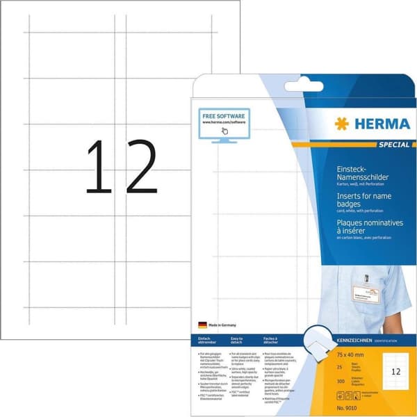 HERMA Namens-Einsteckschild. A4 75x40 mm vit Kartong 300 st.