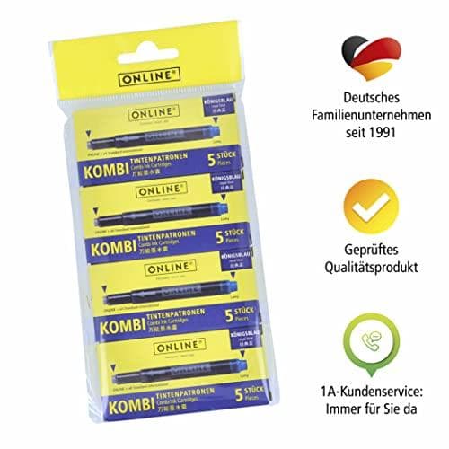 ONLINE 20x kompatibla LAMY patroner blå, universella bläckpatroner, för alla vanliga reservoarpennor, ersättningspatroner, raderbara, tvättbara, även