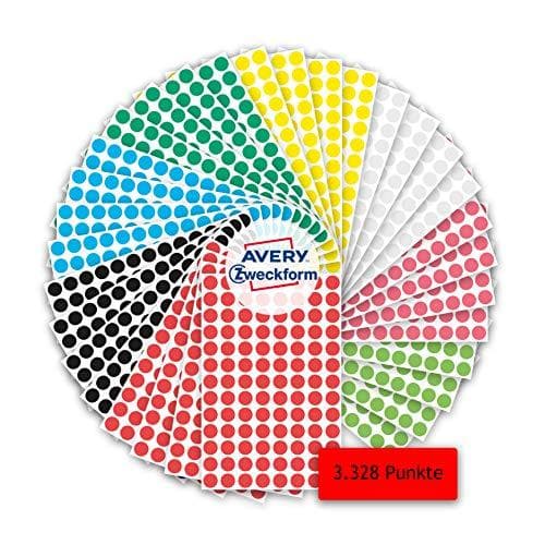 AVERY Zweckform liimapisteet 59994 musta, punainen, sininen, vihreä, keltainen, valkoinen, valopunainen, valovihreä (59994)