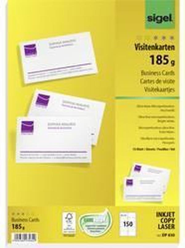 visitkort Sigel 185grs pakke med 150 stykker hvid SI-DP830