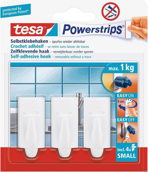 Tesa Powerstrips Krokar Trend Small - Vit - 3 delar