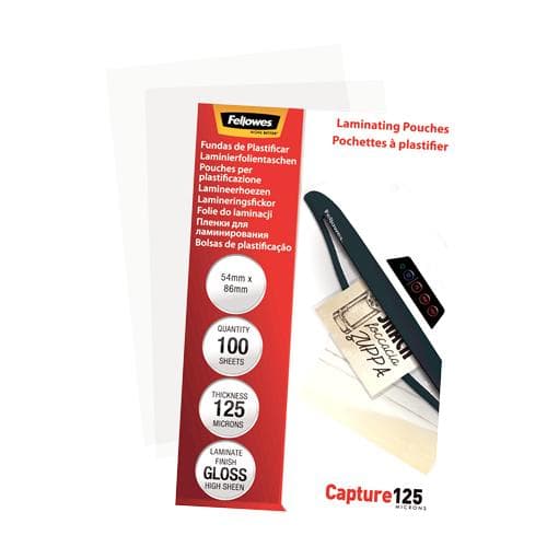 Fellowes lamineringsfilm 54x86 mm, blank, 125 mikron, 100 stk.