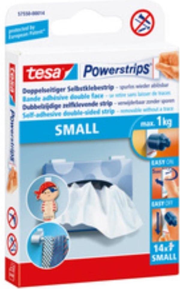 Tesa Powerstrips Transparent, bæreevne 1 kg, gennemsigtig, blister med 8 stk