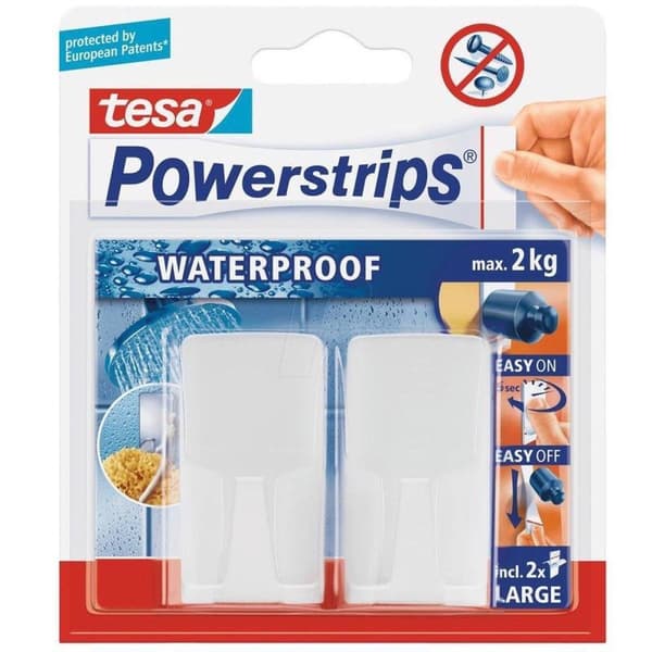 2x Tesa Powerstrips koukut vedenpitävät - Tee-se-itse -tarvikkeet - Kotitalous - Irrotettavat koukut - Kiinnityskoukut 2 kpl