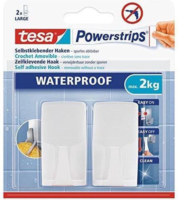 2x Tesa Powerstrips koukut vedenpitävät - Tee-se-itse -tarvikkeet - Kotitalous - Irrotettavat koukut - Kiinnityskoukut 2 kpl