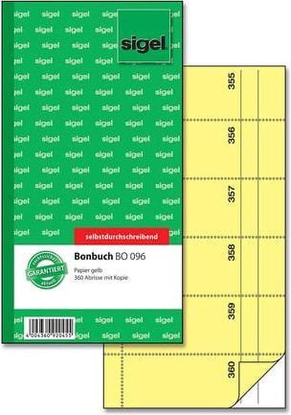 Sigel - Kuponhæfte - Express - selvskrivende - 10,5x20 cm - 360 numre - gul - SI-BO096