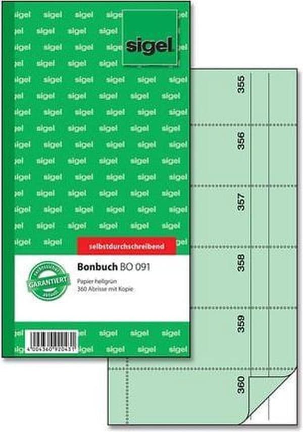 Sigel - Kuponhæfte - Express - selvskrivende - 10,5x20 cm - 360 numre - grøn - SI-BO091
