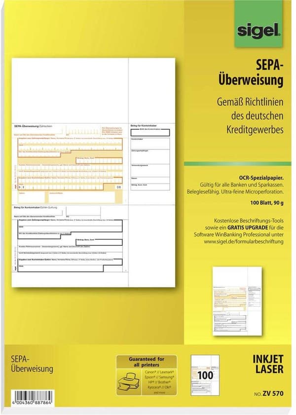 Sigel PC-SEPA transfer/ZV570 A4 special OCR papir, MP 90 g forts. 100 ark