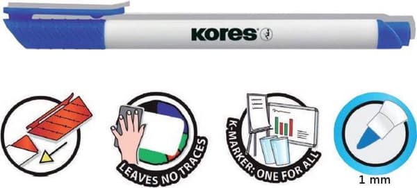 Whiteboard & flipover tuscher Kores W1, rund spids 1mm pose 10 stk