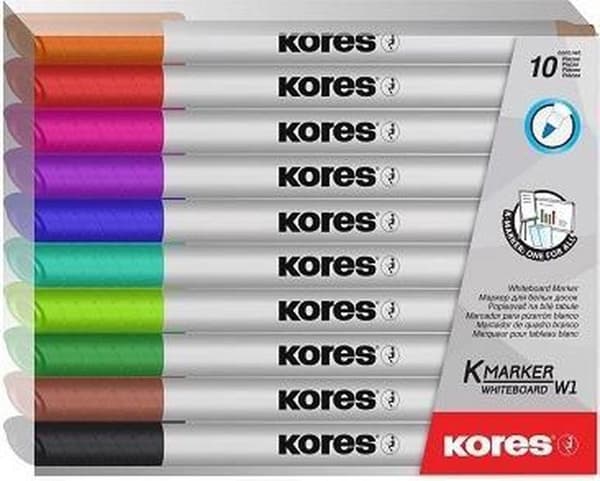 Whiteboard & flipover tuscher Kores W1, rund spids 1mm pose 10 stk