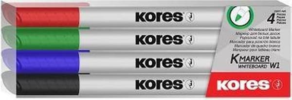 Kores whiteboardmarkörer W1, rund spets 1mm, påse 4 st