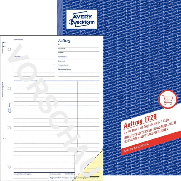 Ordrebog til køb og salg, Format: DIN A4, Beskrivelse: Ordre, 1. og 2. side trykt, Selvkopierende