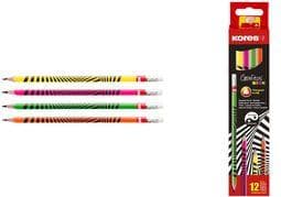 Kores blyant "Grafitos Neon", hårdhed: HB, trekantet lavet af limetræ, med hvidt viskelæder, trendy neondesign, - 12 stykker (BB92306)