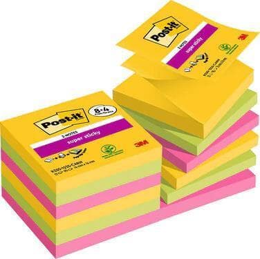 Post-it-lappar R330-SSCARN-P8+4 fyrkantiga klisterlappar blå - grön - orange - rosa - gul 90 ark självhäftande (R330-SSCARNP8+4)