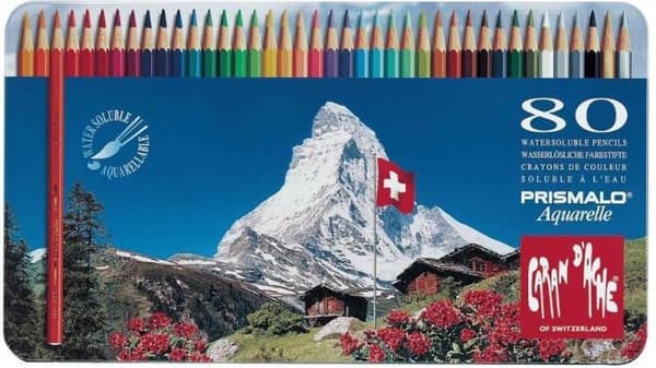 CARAN D'ACHE PRISMALO Aquarellefärgade pennor, metallfodral från 80-talet av cederträ, sexkantigt skaft, blytjocklek: 3,0 mm, - 1 st (999.380)