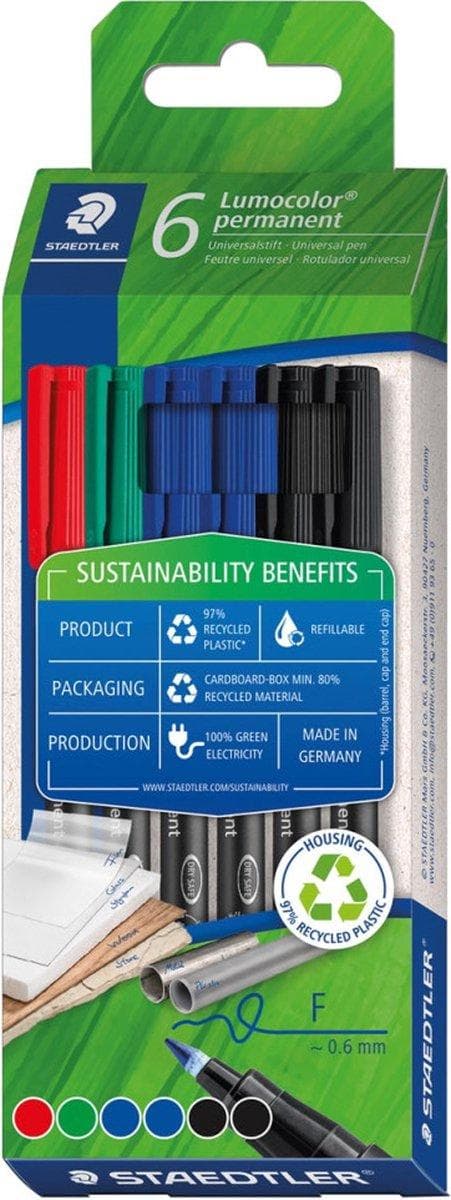 Staedtler Lumocolor 318 permanent markör, fin, sortiment, etui med 6 delar