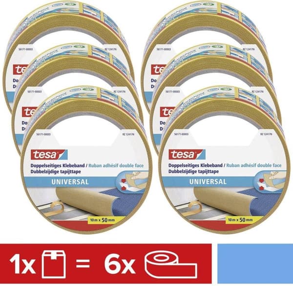 tesa UNIVERSAL 56171 dubbelhäftande tejp (L x B) 10 mx 50 mm 6 st (56171)