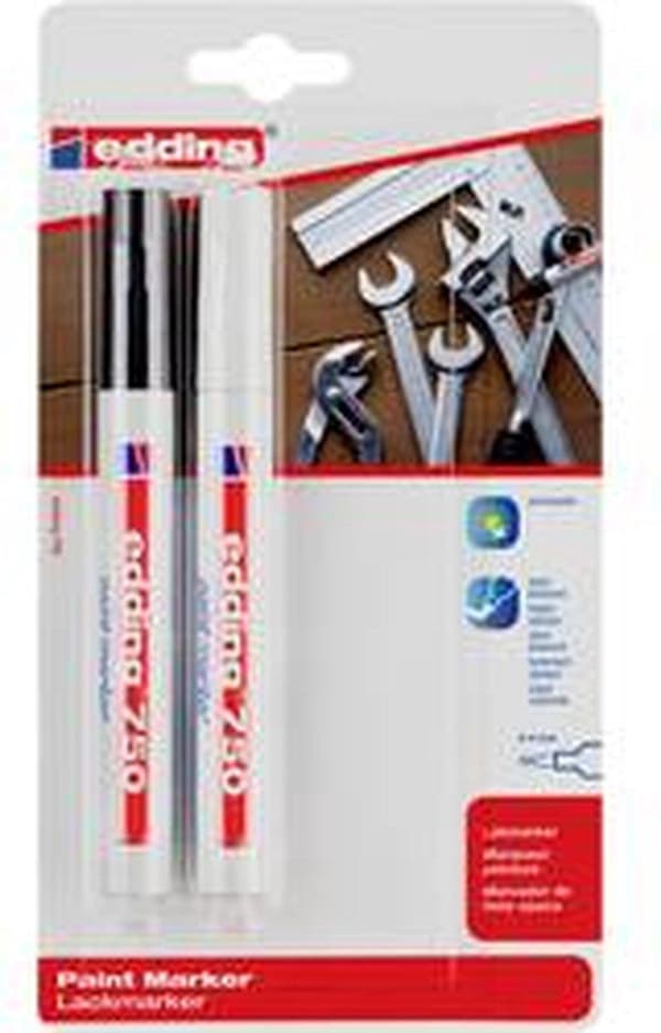 Edding 750 färgmarkör svart + vit, 2-4mm rund spets