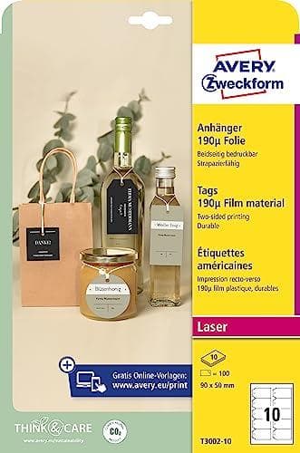 AVERY Zweckform -lappu, folio, matta, 90 x 50 mm, valkoiset viistetyt kulmat, kestävä, vedenpitävä, repeytymätön, - 1 kpl (T3002-10)