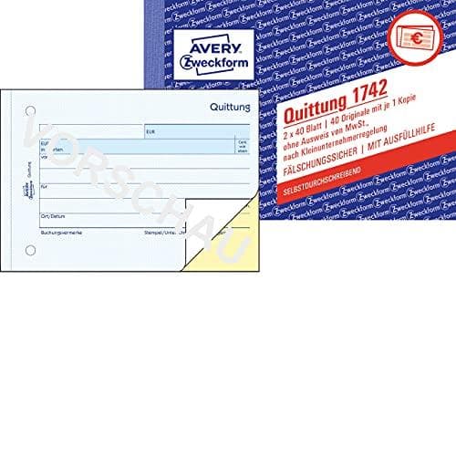 Avery-Zweckform 1742-5 kvitteringer DIN A6 liggende Antal ark: 40 hvide, gule 5 stk (1742-5)