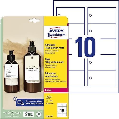 AVERY Zweckform -lappu, pahvi, 185 g/m², 50 x 50 mm, valkoinen, erittäin hieno mikrorei'itys, painatus molemmille puolille - 1 kpl (T1002-10)
