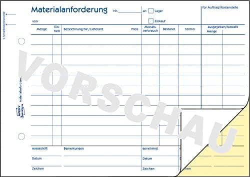 AVERY Zweckform formularbog "Materialekrav", SD, A5 - til markedet: D / L / A / CH - 1 stk (1797)