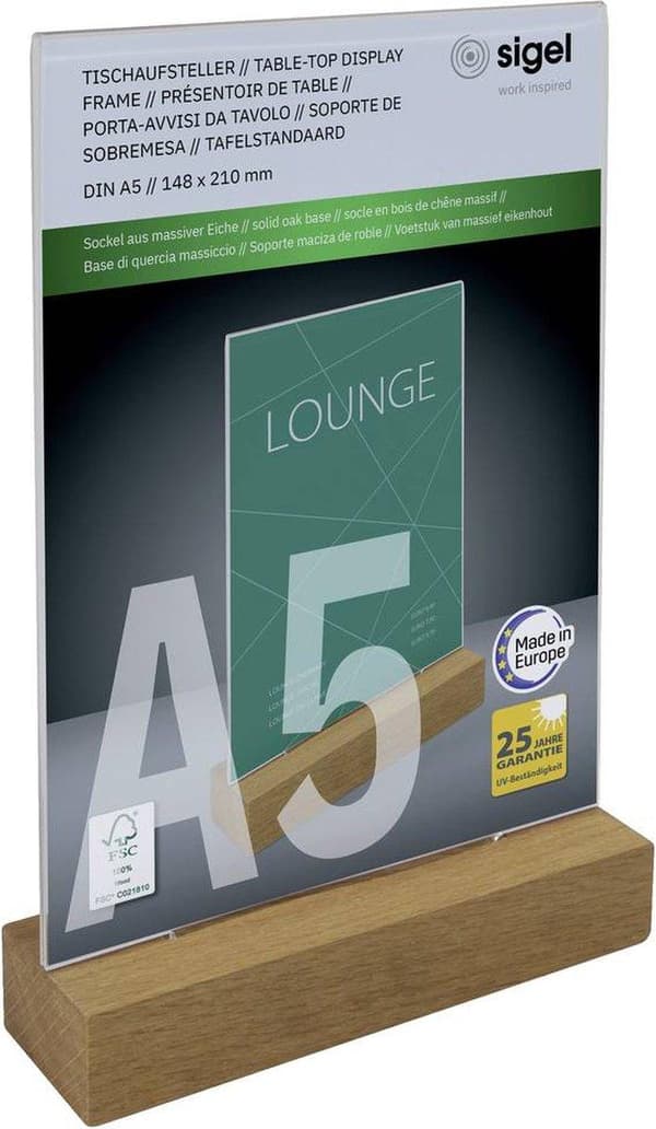 Sigel TA254 bordsdisplay för pappersformat: DIN A5 kristallklart, trä 1 st (TA254)