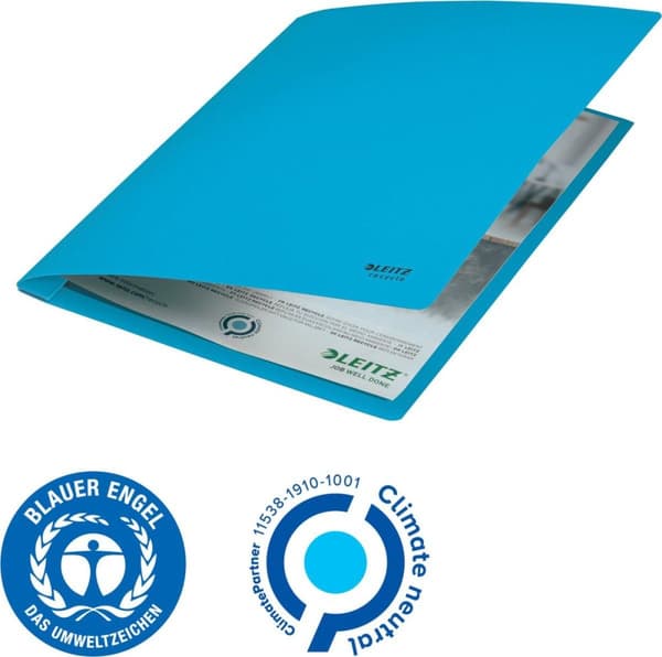 LEITZ Recycle folder, DIN A4, kartong, blå gjord av 100 % återvunnen kartong, 100 % återvinningsbar, Blue Angel, - 10 stycken (39040035)