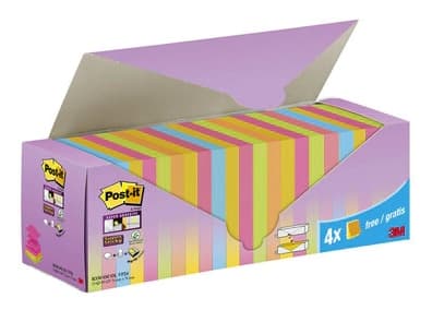Post-it -tarralaput Super Sticky Z-Notes, 76 x 76 mm, 20+4 eri väriä: sininen, pinkki, vihreä, keltainen, oranssi - 1 kpl (R330 SSCOL VP24)