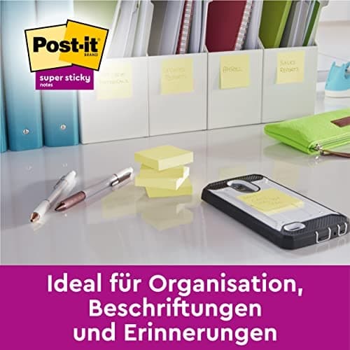 Post-it Super Sticky Notes, arvopakkaus 24 lappua, 90 arkkia per tyyny, 76 mm x 76 mm, väri: keltainen - erittäin vahvat tarralaput muistiinpanoja, te