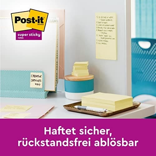 Post-it Super Sticky Notes, arvopakkaus 24 lappua, 90 arkkia per tyyny, 76 mm x 76 mm, väri: keltainen - erittäin vahvat tarralaput muistiinpanoja, te