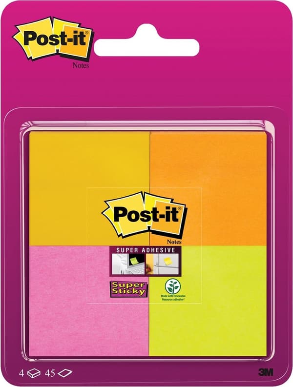 Memo pad 3m post-it 6910 super sticky 51x51mm ass | Blister med 4 stk