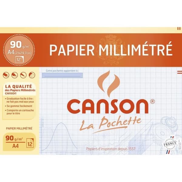 CANSON millimeterpapperspåse - 12 A4-ark - 90 g - Blå