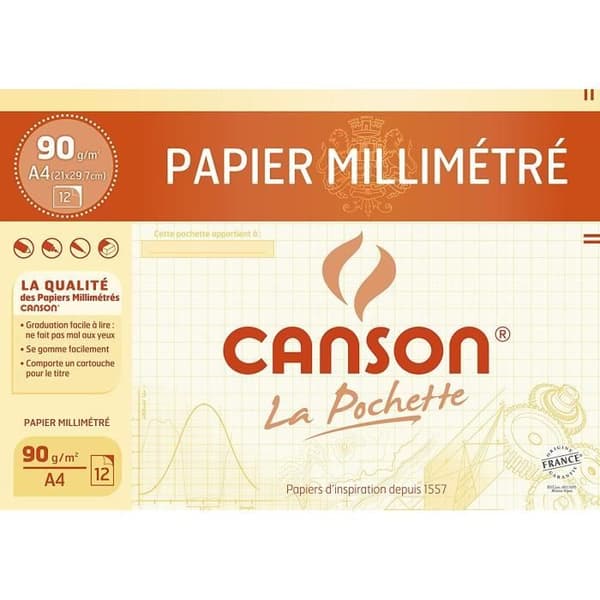 Grafpapperspåse - CANSON - A4 - 90g - 12 ark - Bistre färg