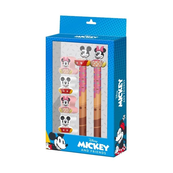 Disney Mickey &#38; Minnie Pen + Pencil + 4 erasers pack